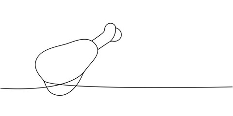 Chicken drumstick one line continuous drawing. Fresh chicken meat continuous one line illustration. Vector minimalist linear illustration.