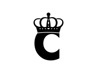 Simple Initial Letter C with Crown Logo. Letter and Crown vector isolated on white Background. Usable for Business, Travel, fashion, and Technology Logos. Flat Vector Logo Design Template Element.
