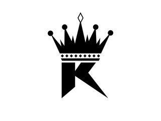 Simple Initial Letter K with Crown Logo. Letter and Crown vector isolated on white Background. Usable for Business, Travel, fashion, and Technology Logos. Flat Vector Logo Design Template Element.