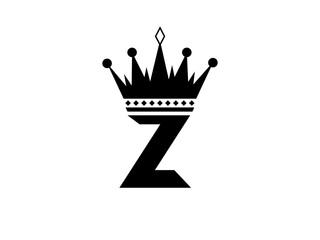 Simple Initial Letter Z with Crown Logo. Letter and Crown vector isolated on white Background. Usable for Business, Travel, fashion, and Technology Logos. Flat Vector Logo Design Template Element.