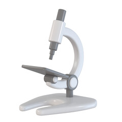 3D microscope icon. rendered in a minimalist cartoon style. Crucial medical research tool for magnifying microbiological samples in chemistry and pharmaceuticals. Importance in scientific inquiry.