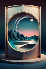 Wavepool Surreal Landscape Twilight Sunset Ocean Water Summer Product Display Podium Generative AI