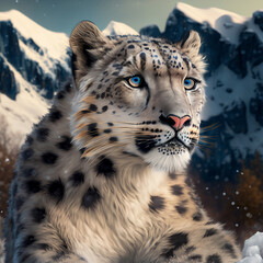 Snow leopard. Generative AI.	
