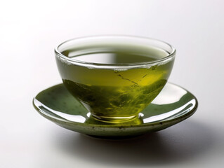 Cup of green tea isolated on white background.