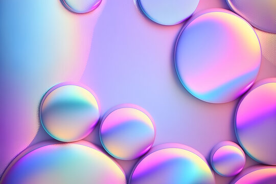 Holographic neon bubbles. Holographic wallpaper background. Gradient