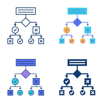 Decision tree icon set in flat and line style