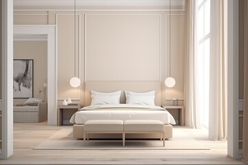 Modern contemporary loft bedroom | Luxurious large bedroom | Home interior, Scandinavian style bedroom mock up, 3d rendering | Modern bedroom interior with concrete walls, Generative AI