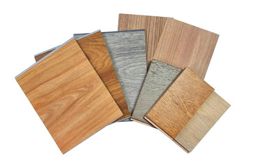 wooden vinyl flooring tiles, engineering flooring tiles, laminated veneers samples isolated on...