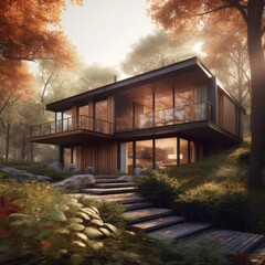 Modern house in the woods, architectural photography.
