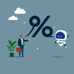 Businessman and android talking about the commission percentage. Flat vector illustration