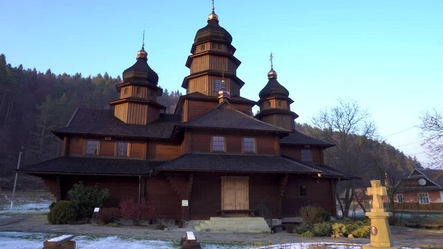 Monastery and Church of Holy Prophet Ilya - unique architectural monument built in Hutsul style in Yaremche, Ukraine
