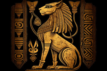 Ancient Egyptian emblem and lone representation of the god Sekhmet. Generative AI