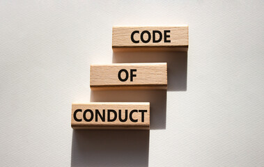 Code of conduct symbol. Wooden blocks with words Code of conduct. Beautiful white background. Business and Code of conduct concept. Copy space.