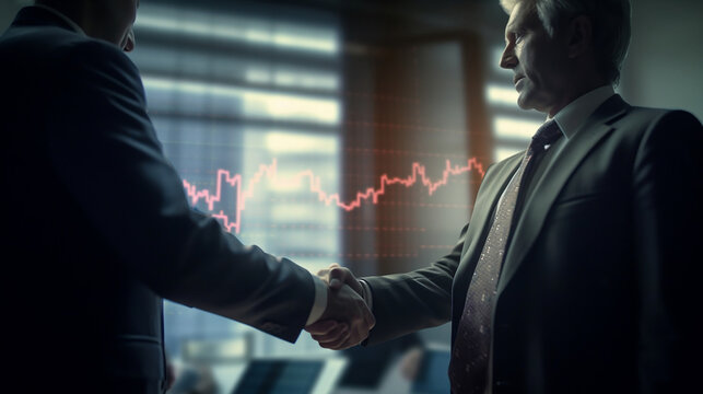 Businessmen shaking hands, stock chart, business, business
