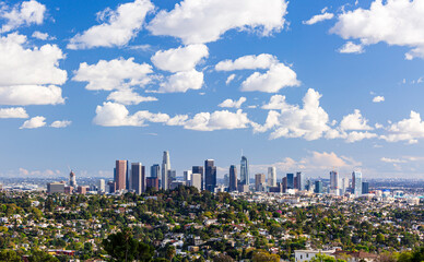 Downtown Los Angeles Skyline during a beautiful cloudy summer day