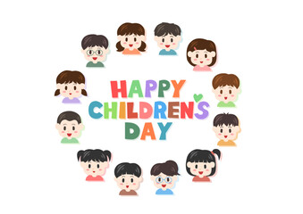 こどもの日のイラスト: 子供たちの円形フレーム