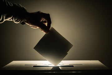 person casts a vote in a ballot box. Generative IA