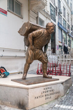 Istanbul, Turkey - December 10, 2022: The monument of Hamal (Porter).