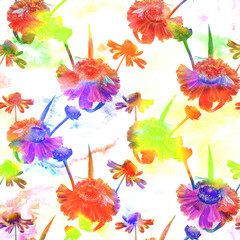 Fototapeta na wymiar Flower composition Helenium. Seamless pattern. Wallpaper. Use printed products, decoupage cards, posters, postcards, packaging.