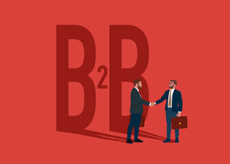 Fototapeta premium Two business men shaking hands. Block B2B Business-to-Business, Networking, Technology, Marketing and Internet. Modern vector illustration in flat style