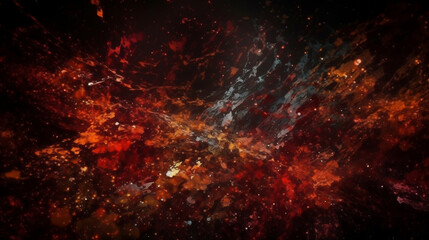 Fototapeta na wymiar Black dark orange red brown shiny glitter abstract background with space. Twinkling glow stars effect. Fantastic. Like outer space, night sky, universe. Rusty, rough surface, grain. Generative AI.