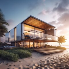Modern house on the beach, architectural photography