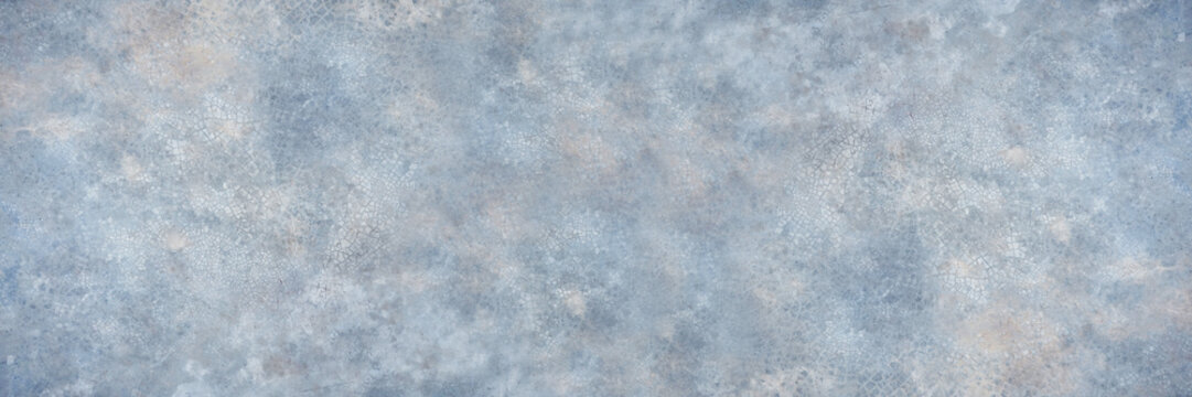 Light pale dusty dirty blue brown beige gray abstract vintage texture background with space for design. Old cracked concrete floor surface. Wide banner. Panoramic. Rough crumbled broken distressed.