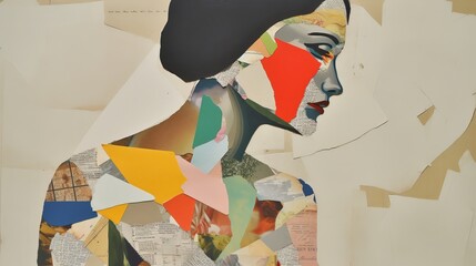 Collage Art of Beautiful Young Female with Abstracted Bodies and Maps - obrazy, fototapety, plakaty