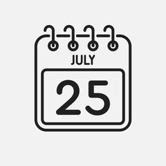 Icon page calendar day - 25 July