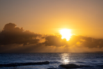 Fototapeta na wymiar Morning sun at the seaside from the isle Usedom at Bansin, Germany.