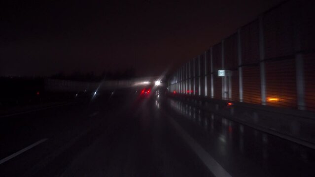 Driving at night during very bad weather conditions.