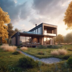 Fototapeta na wymiar Modern house on the countryside, architectural photography