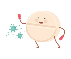 Medicine in Boxing Gloves Fighting Virus and Bacteria Engaged in Immune Protection Vector Illustration