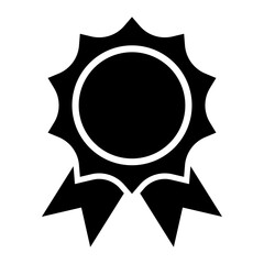 Badge with ribbons. Medal award icon. Vector illustration isolated on white.