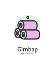 Korean Food Gimbap Sign Thin Line Icon Emblem Concept for Menu. Vector illustration of Kimbap