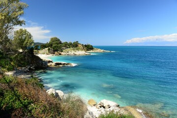 Kassiopi, Corfu island, Greece- beautiful beach in Spring on the Northern tip of the island.