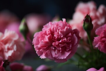 Fototapeta premium Pink carnations background, bokeh Generative AI