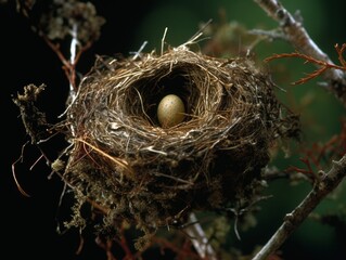A bird's nest perched on a branch