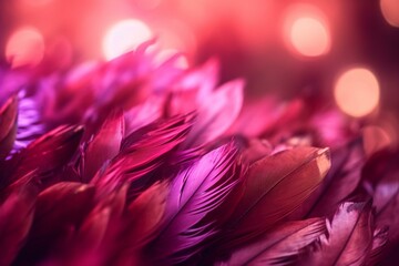 Obraz premium Pink feathers background, bokeh Generative AI
