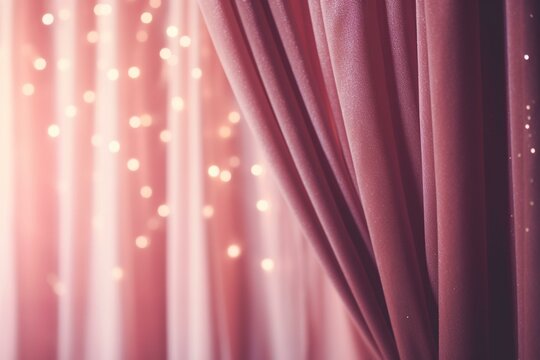 Pink velvet curtains background, bokeh Generative AI