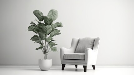 armchair and plant isolated on a white background, generative ai