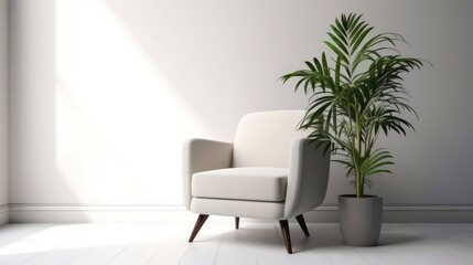 armchair and plant isolated on a white background, generative ai
