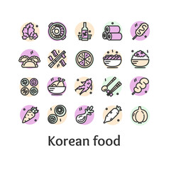 Korean Food Sign Color Thin Line Icon Set Include of Bibimbap, Bulgogi and Gimbap. Vector illustration of Icons