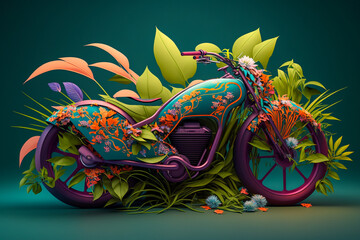 3d transport with botanical elements with simple background. Generative ai illustration