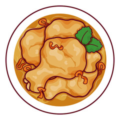 Indonesian chicken curry (Opor Ayam) recipe illustration vector. Opor Ayam - Malaysian chicken in white gravy food icon top view. Indonesian white chicken curry with coconut milk top view cartoon. 