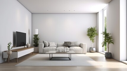 Fototapeta na wymiar Modern living room interior isolated on white background, generative ai