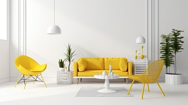 Modern interior furniture isolated on white background, generative ai