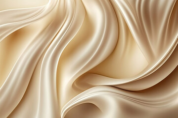 AI generated beautiful elegant beige soft silk satin fabric background with waves and folds