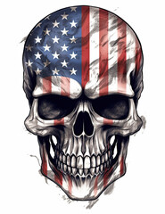 American Flag Skull Illustration, logo, t shirt design, patriotic, Independence Day. Generative AI