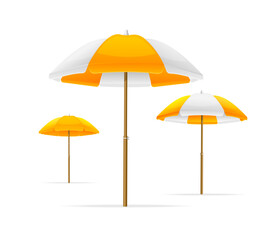 Summer 2023 Concept Realistic Detailed 3d Yellow Sun Umbrellas Set. Vector illustration of Parasol or Beach Umbrella